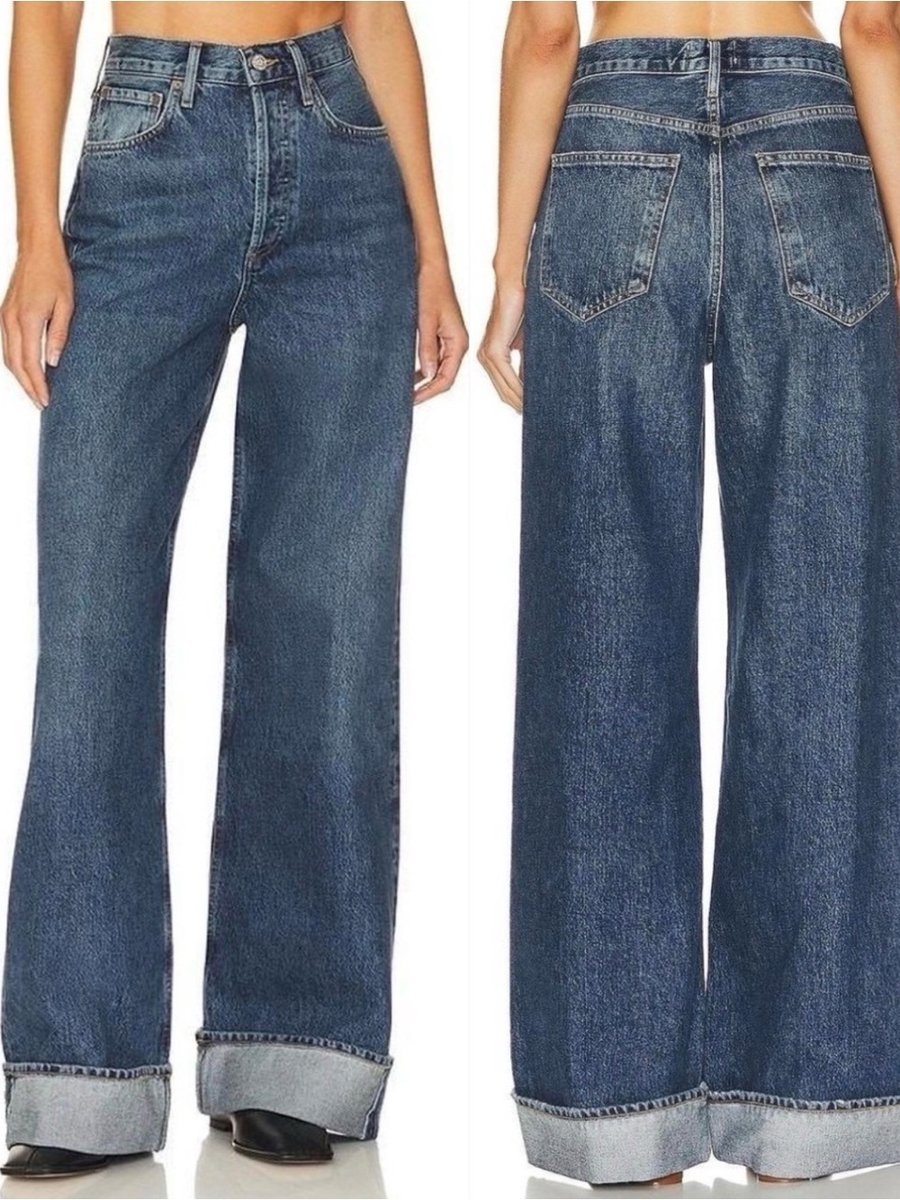 Agolde Dame Wide Leg High Rise Jeans with Folded Cuff, 26